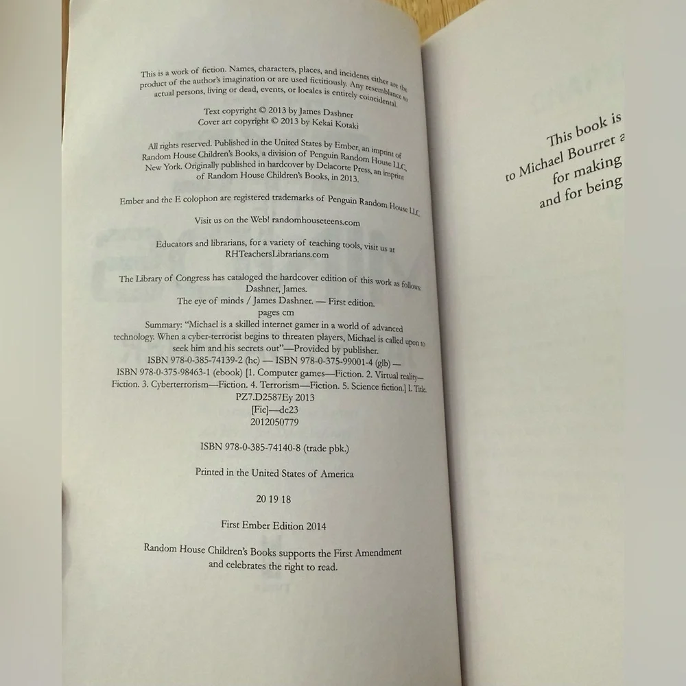 The Eye of Minds Paperback First Ember Edition 2014 Book by James Dashner